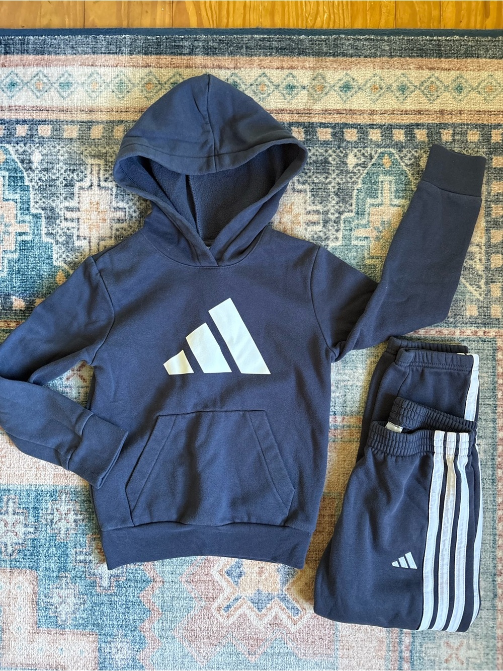Adidas Boys Size 7 Hoodie & Jogger Set, Navy Blue